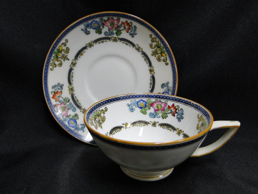 Minton B898, Blue Bands, Florals, Smooth: Cup & Saucer Set (s), 1 7/8"