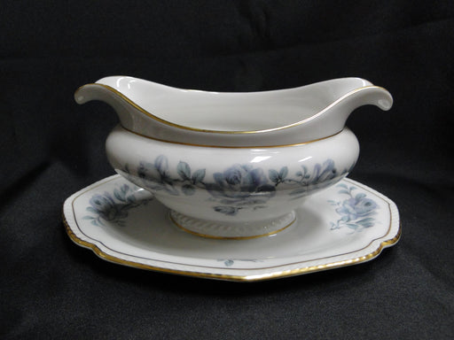 Royal Tettau Damask Rose, Blue / Green Roses: Gravy Boat w/ Attached Underplate