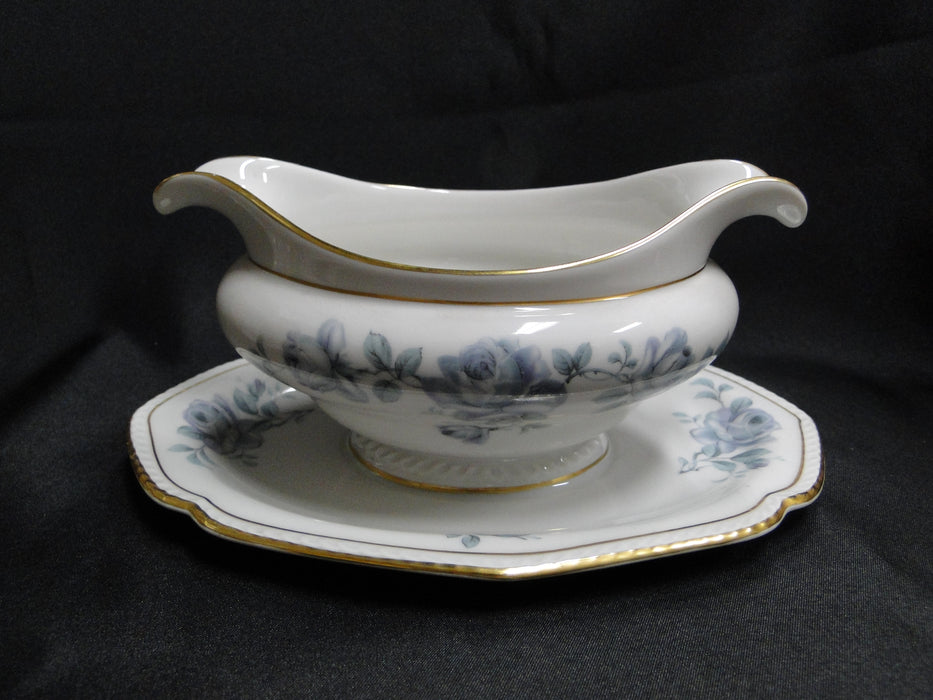 Royal Tettau Damask Rose, Blue / Green Roses: Gravy Boat w/ Attached Underplate