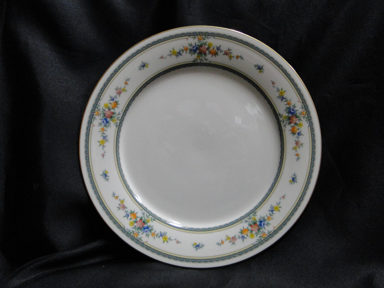 Noritake Amenity, 7228, Green Bands, Flowers: Dinner Plate, 10 1/2"