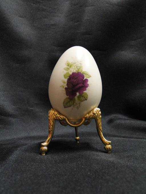Eggzakly Egg Figurine: Hand Painted Egg w/ Dark Red Roses & 3-Legged Stand