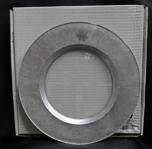 Badash Antique Silver Stripes: NEW Silver Round Glass Charger, 13", Box, D244S