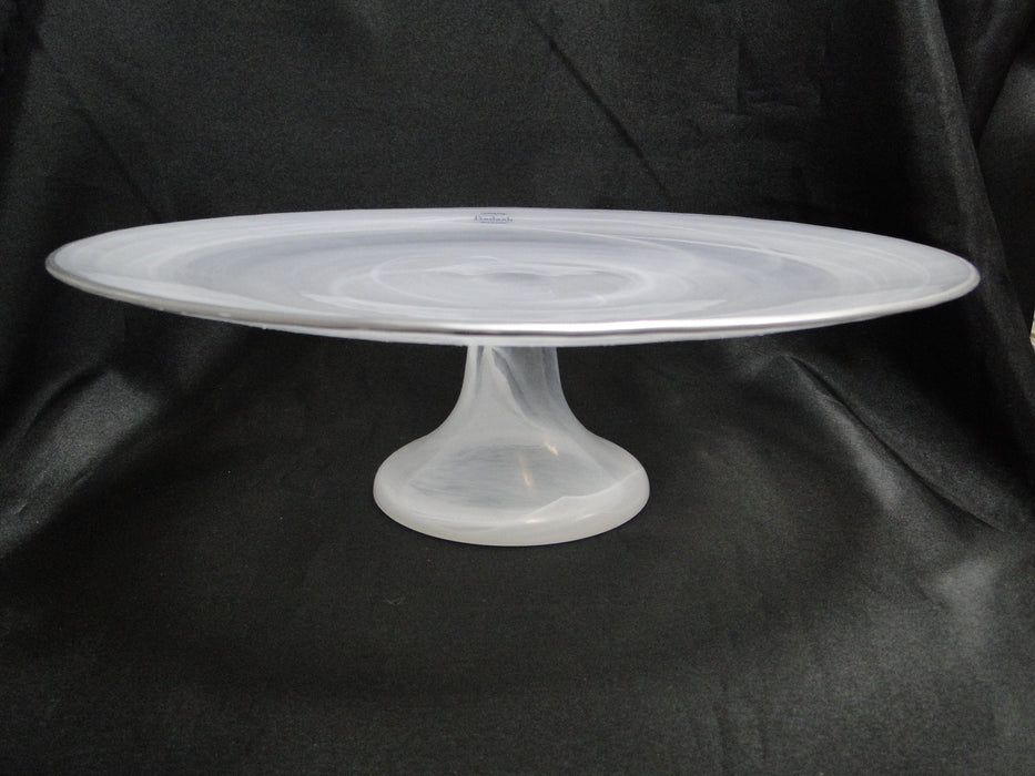 Badash White Alabaster, Silver Trim: NEW Footed Glass Cake Stand (s), 13", P240S