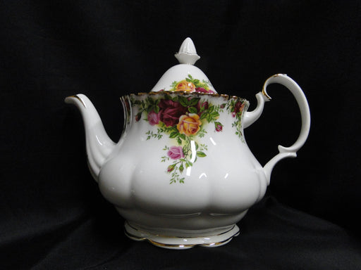 Royal Albert Old Country Roses, England: Teapot & Lid, 7 1/2" Tall, Flat Opening