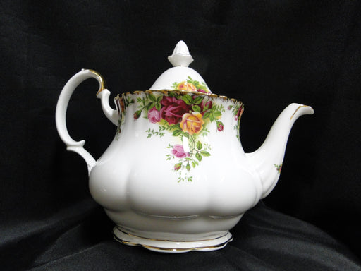 Royal Albert Old Country Roses, England: Teapot & Lid, 7 1/2" Tall, Flat Opening