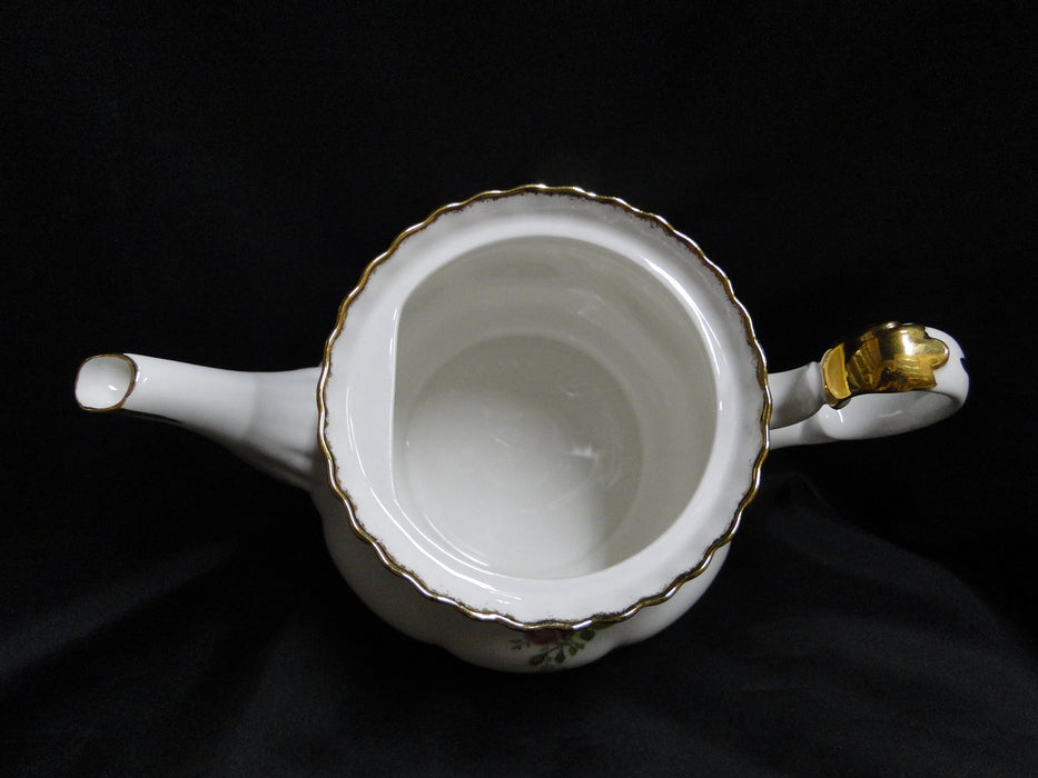 Royal Albert Old Country Roses, England: Teapot & Lid, 7 1/2" Tall, Flat Opening