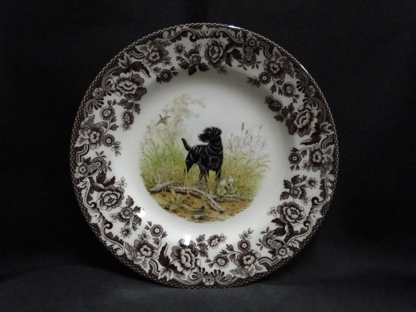 Spode Woodland Black Labrador Hunting Dog, England: NEW Salad Plate (s), Box