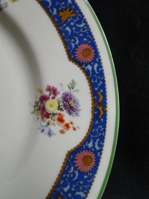 Royal Doulton RD94, Florals, Blue Panels, Green Trim: Motif E Dinner Plate 10.5"