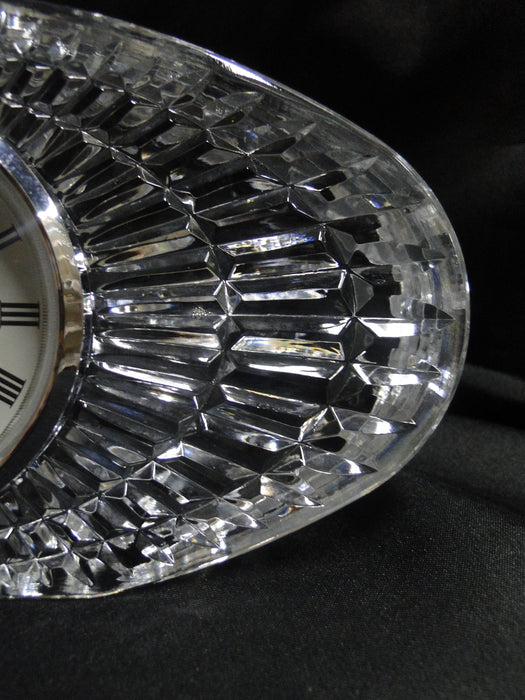 Waterford Crystal, Cut Lines: Oval Desk Clock, Silver Ring, 7 3/4" x 3 7/8" x 2"