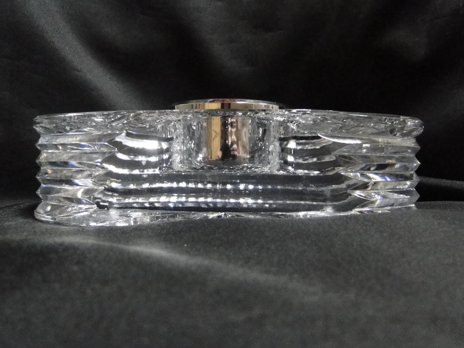 Waterford Crystal, Cut Lines: Oval Desk Clock, Silver Ring, 7 3/4" x 3 7/8" x 2"