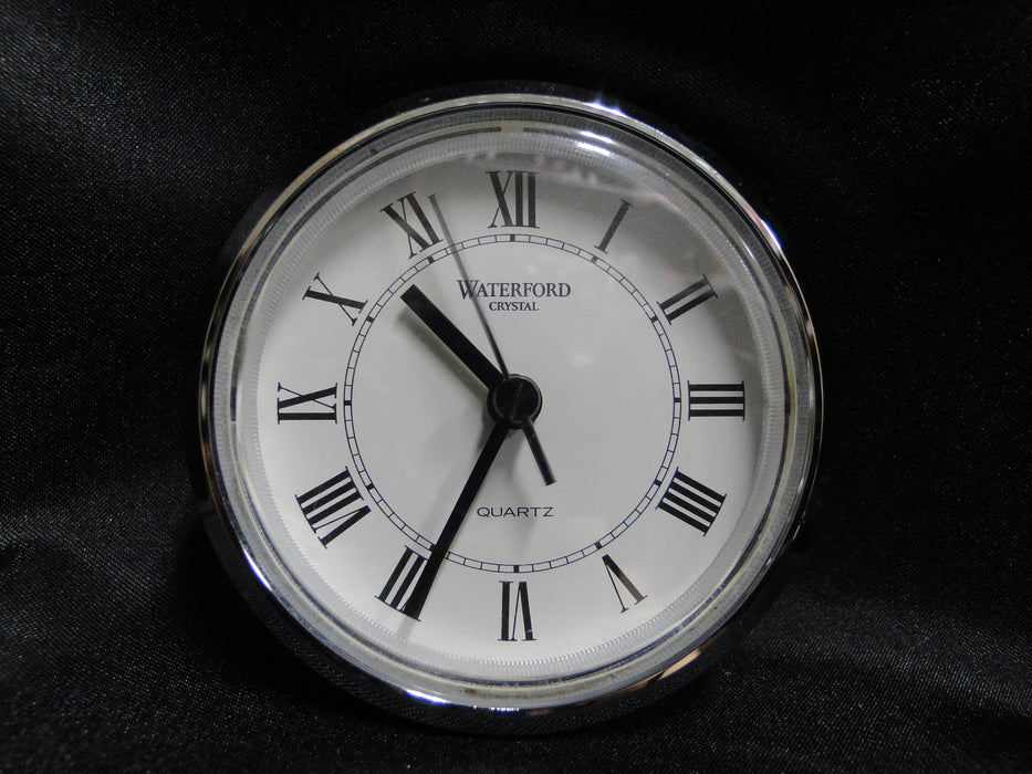Waterford Crystal, Cut Lines: Oval Desk Clock, Silver Ring, 7 3/4" x 3 7/8" x 2"