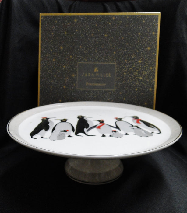 Portmeirion Sara Miller London Penguins, Gray: Footed Cake Stand, 10 5/8”, Box