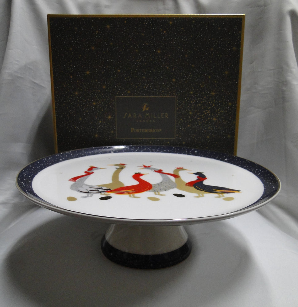 Portmeirion Sara Miller London Winter Geese: NEW Footed Cake Stand, 10 5/8”, Box