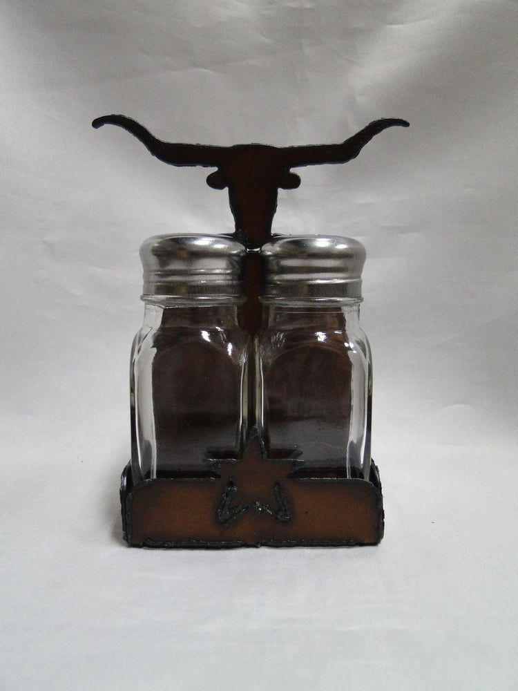 Rustic Ironwerks: NEW Longhorn Holder w/ Salt & Pepper Shakers, 11 Holes, 4"