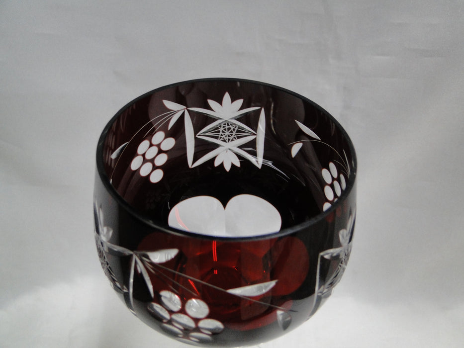 Bohemian Czech Grapes Cut to Clear: Ruby Red Wine Hock, 8 1/4", Nick, CR#120