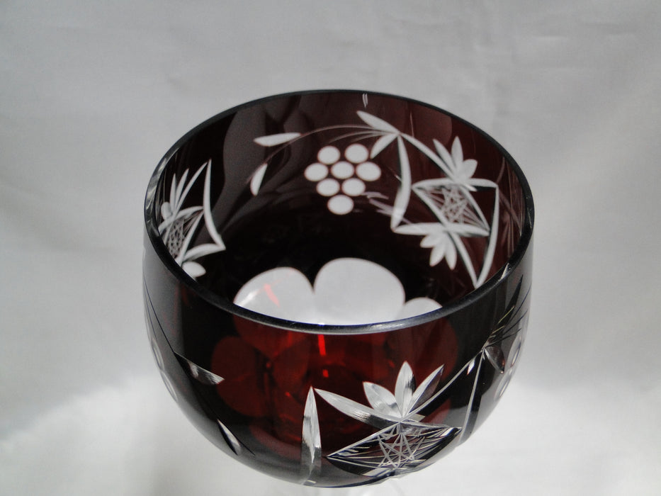 Bohemian Czech Grapes Cut to Clear: Ruby Red Wine Hock, 8 1/4", Nick, CR#120