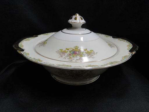 ESCO (Japan) ESO20, Floral Vases, Green Edge: Round Serving Bowl w/ Lid