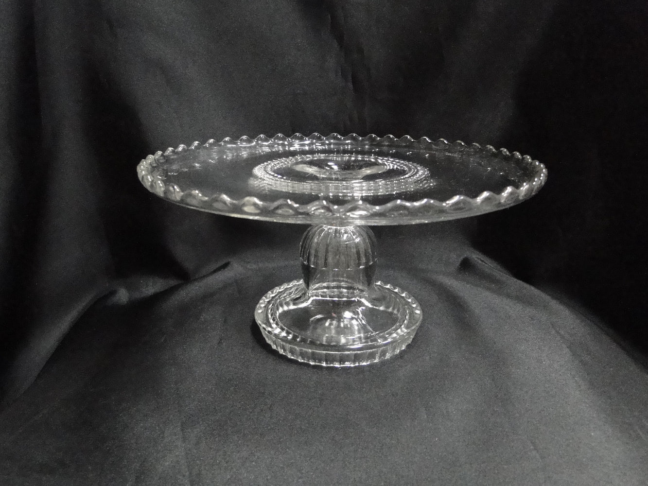 Clear Glass Cake Stand w/ Scalloped Edge, 9 1/4" x 4 5/7" Tall --  MG#186