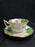 Coalport Panel Green Florals Gold Scrolls Beaded Trim Cup & Saucer Set 2"