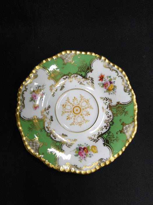 Coalport Panel Green Florals Gold Scrolls Beaded Trim Cup & Saucer Set 2"