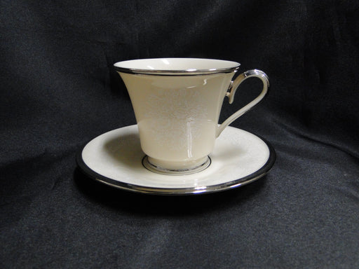 Lenox Moonspun, White Flowers, Platinum: Cup & Saucer Set, 3”, Trim Wear