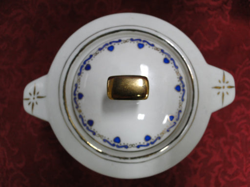Custom Porcelain Royal Blue on White w/ Gold: Sugar Bowl & Lid