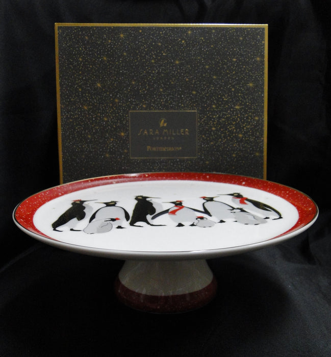 Portmeirion Sara Miller London Penguins, Red: Footed Cake Stand 10 5/8”, Box