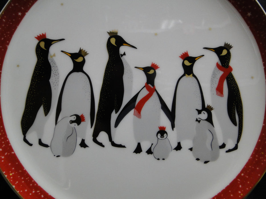 Portmeirion Sara Miller London Penguins, Red: Footed Cake Stand 10 5/8”, Box