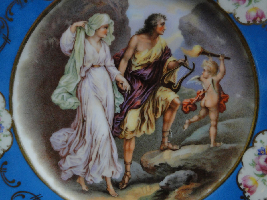 Beyer & Bock Hand Painted Scene, Blue Rim: Dinner Plate (s), 11”, Scene A