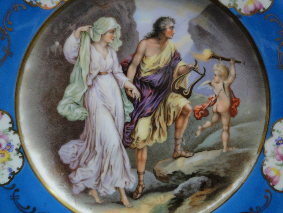 Beyer & Bock Hand Painted Scene, Blue Rim: Dinner Plate (s), 11”, Scene A