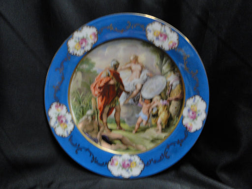 Beyer & Bock Hand Painted Scene, Blue Rim: Dinner Plate (s), 11”, Scene B