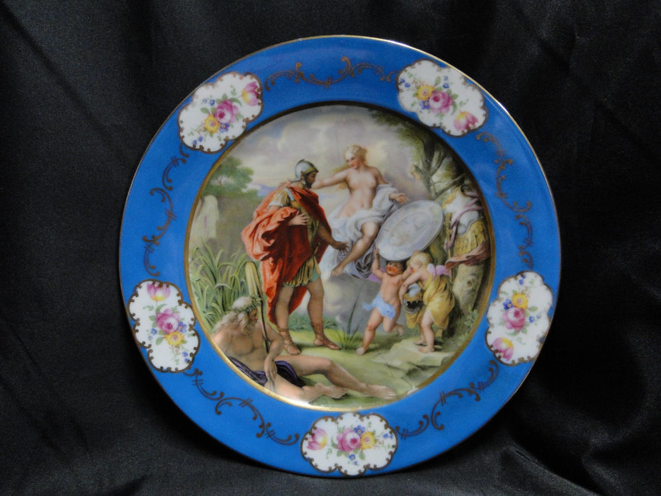 Beyer & Bock Hand Painted Scene, Blue Rim: Dinner Plate (s), 11”, Scene B