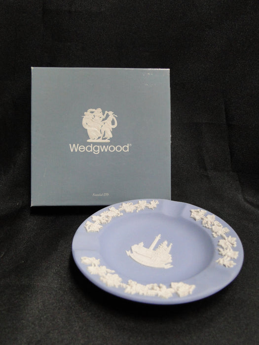 Wedgwood Jasperware, Cream Scene on Lavender Blue: 3 Slot Ashtray, 4 1/2" w/ Box