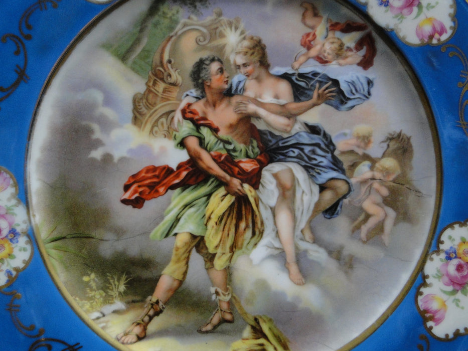 Beyer & Bock Hand Painted Scene, Blue Rim: Dinner Plate (s), 11”, Scene D