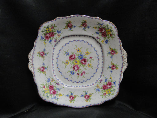 Royal Albert Petit Point, Floral Embroidery: Square Cake Plate w/ Handles 9 1/2"