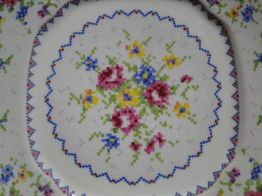 Royal Albert Petit Point, Floral Embroidery: Square Cake Plate w/ Handles 9 1/2"