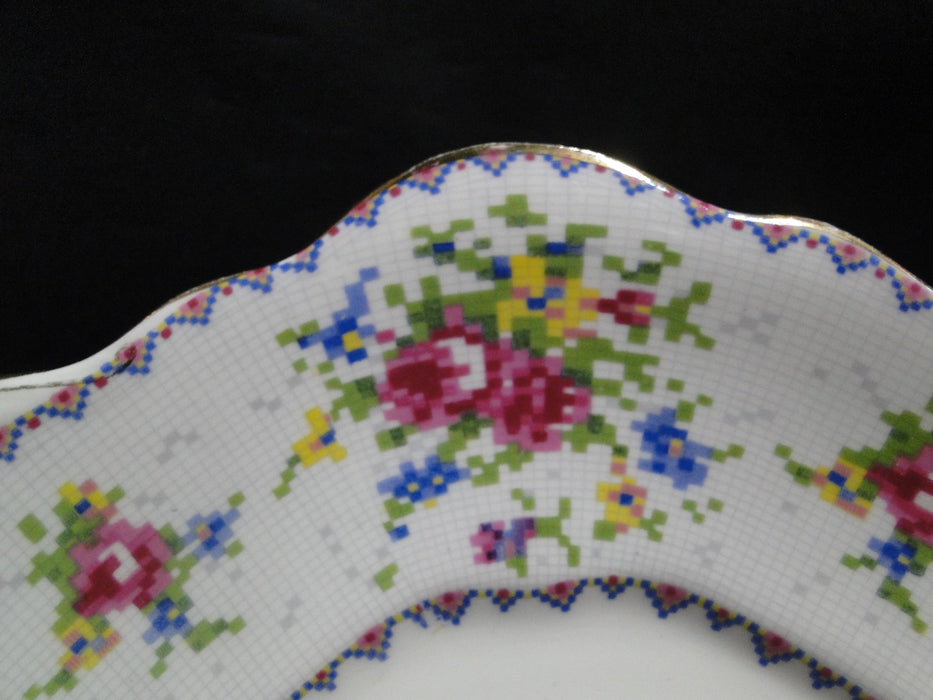 Royal Albert Petit Point, Floral Embroidery: Square Cake Plate w/ Handles 9 1/2"