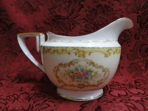 Noritake Tan Scrolls Around Multicolored Florals w/ Teal Edge: Creamer