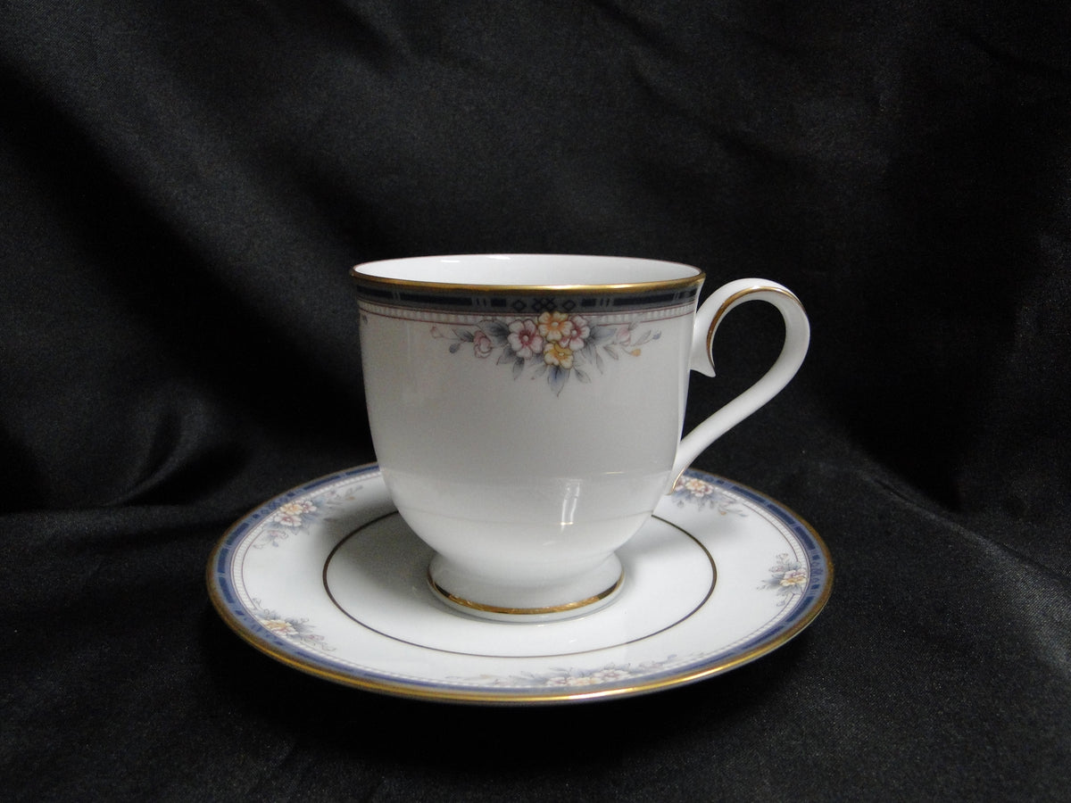 Noritake Ontario, 3763: Blue Gray Band, Floral: Cup & Saucer Set