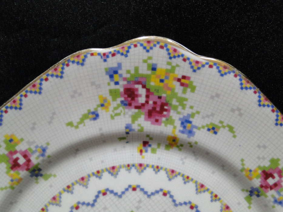 Royal Albert Petit Point, Floral Embroidery: Square Dessert Plate 6 3/4" Crazing