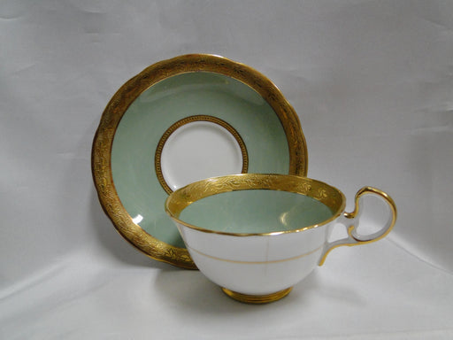 Aynsley 8083 Green Band, Encrusted Gold: Cup & Saucer Set, 2 1/8" Tall