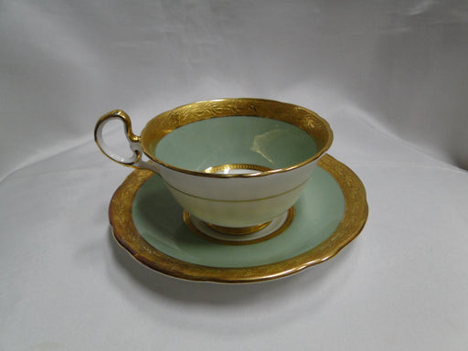 Aynsley 8083 Green Band, Encrusted Gold: Cup & Saucer Set, 2 1/8" Tall