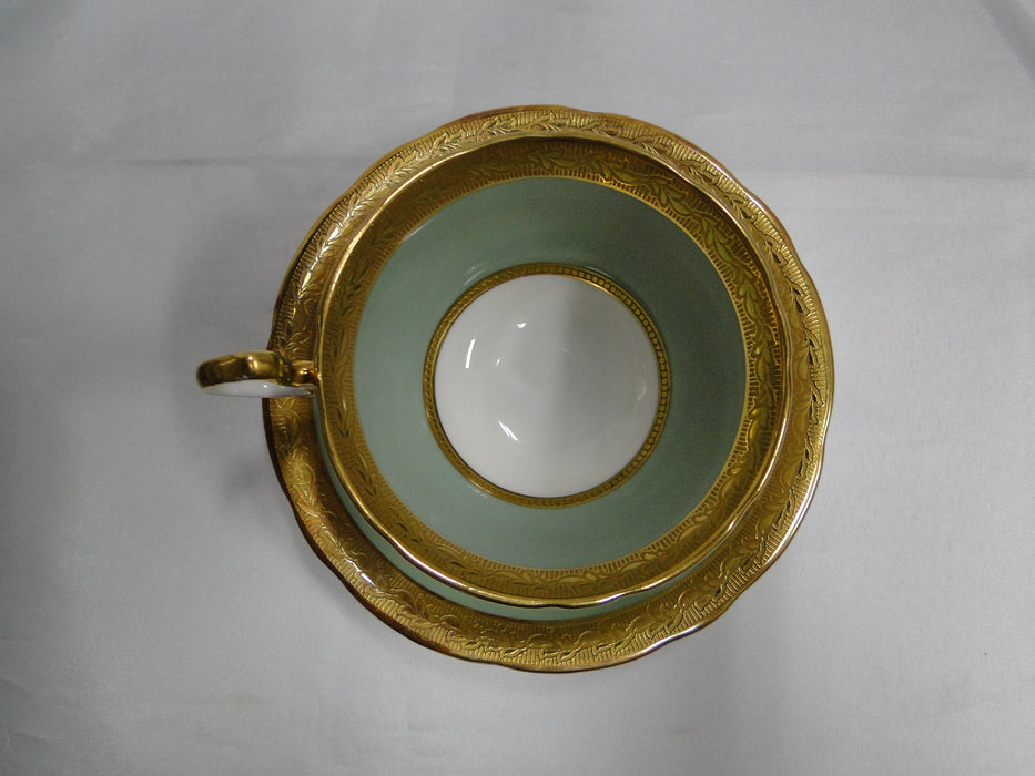 Aynsley 8083 Green Band, Encrusted Gold: Cup & Saucer Set, 2 1/8" Tall