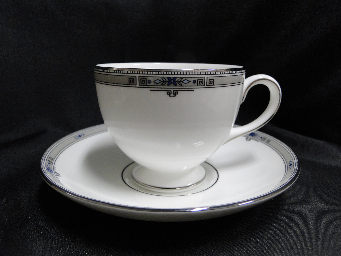 Wedgwood Amherst, Gray Band, Blue Flowers: Cup & Saucer Set (s), 2 3/4" Tall