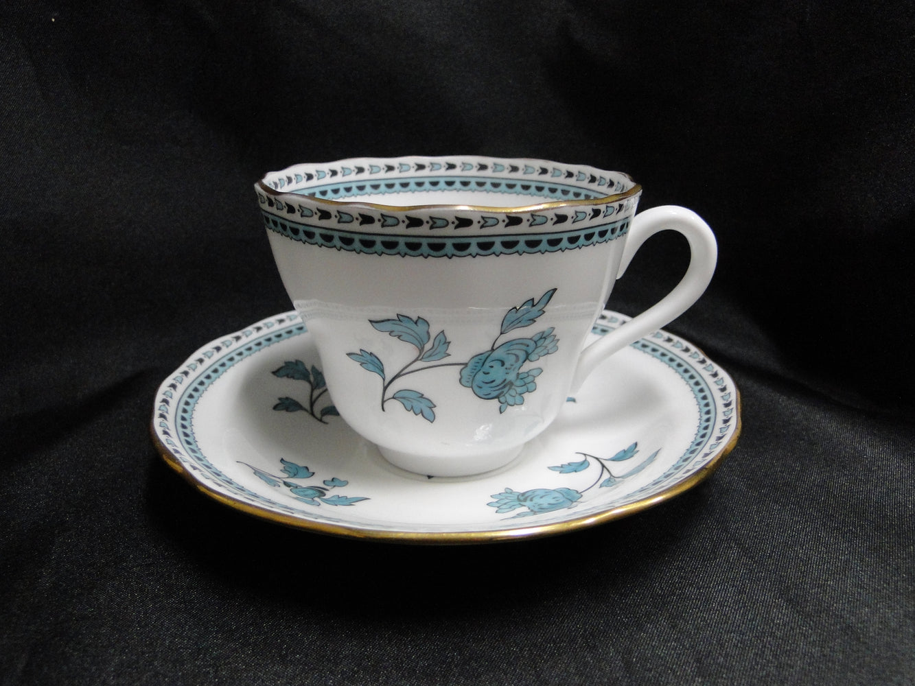 Spode Darlington Teal, Teal Flowers: Cup Saucer Set (s), 3/4