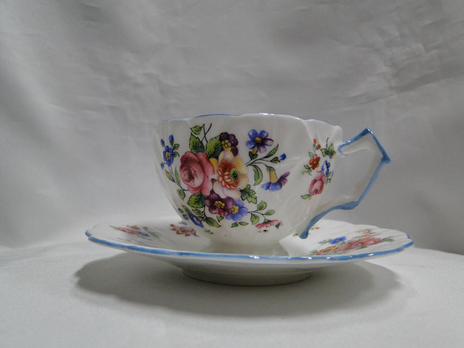 Aynsley Cabbage Rose & Florals, Blue Trim: Cup & Saucer Set, 2 1/4", No. 765788