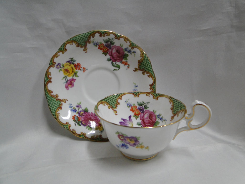 Aynsley Green Corners, Multicolored Florals: Cup & Saucer Set, 2 1/8" Tall