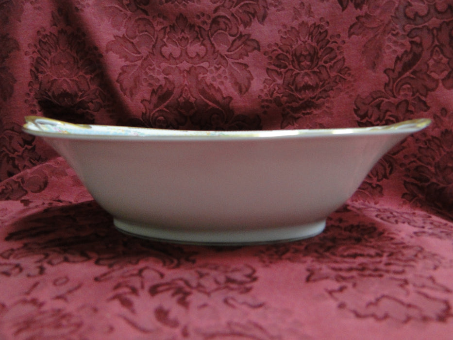 Noritake Multicolored Floral, Teal Border, Gold Trim: Oval Serving Bowl, 9 1/2"