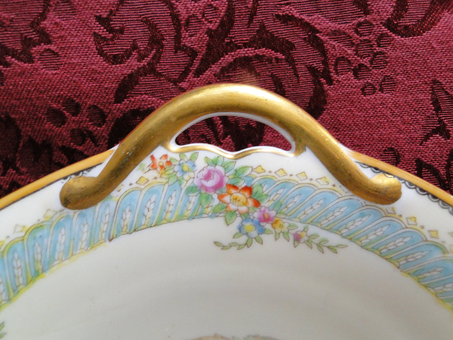 Noritake Multicolored Floral, Teal Border, Gold Trim: Oval Serving Bowl, 9 1/2"