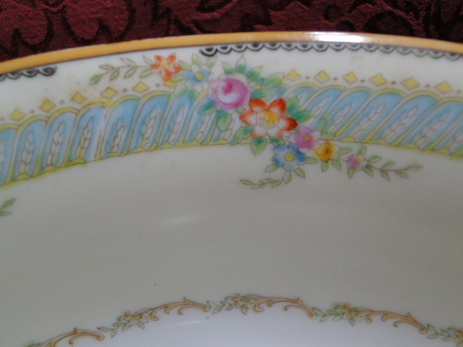 Noritake Multicolored Floral, Teal Border, Gold Trim: Oval Serving Bowl, 9 1/2"